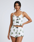 Avocado Print Nightwear Set – Soft Cami &amp; Shorts, Bow Detail, Cute 2-Piece Sleepwear