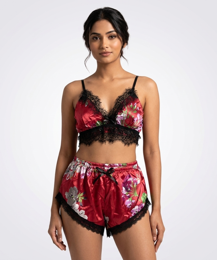 Floral Silky Flexible Bra Set – Soft Padded, Adjustable Straps, Breathable Comfort | Posheeda Libaas
