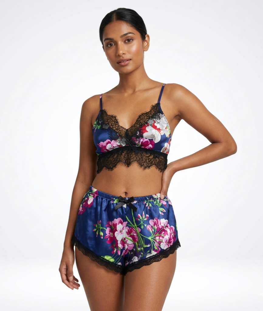Floral Silky Flexible Bra Set – Soft Padded, Adjustable Straps, Breathable Comfort | Posheeda Libaas