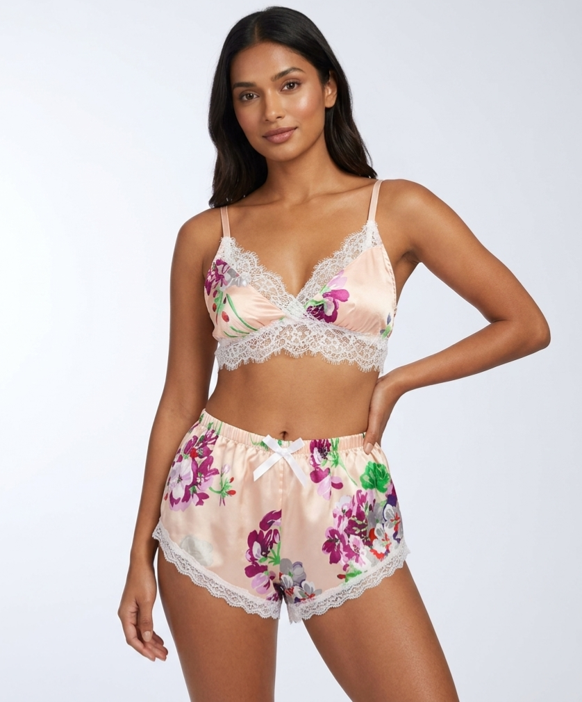 Floral Silky Flexible Bra Set – Soft Padded, Adjustable Straps, Breathable Comfort | Posheeda Libaas