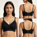 Women's Seamless Scalloped Ribbed Bralette – Wireless Comfort Bra with Removable Cups