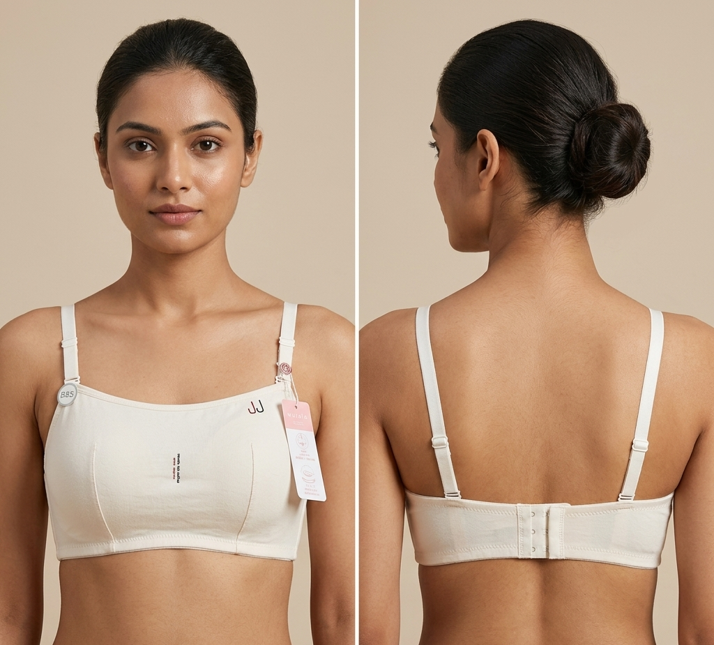 Nude Comfort Bra – Soft Fixed Padding, Wire-Free, Hook Closure, Adjustable Straps
