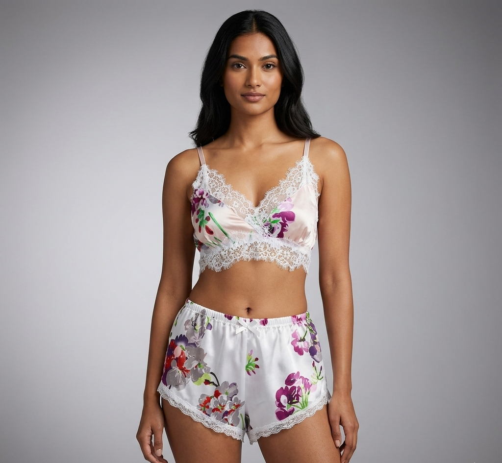 Floral Silky Flexible Bra Set – Soft Padded, Adjustable Straps, Breathable Comfort | Posheeda Libaas