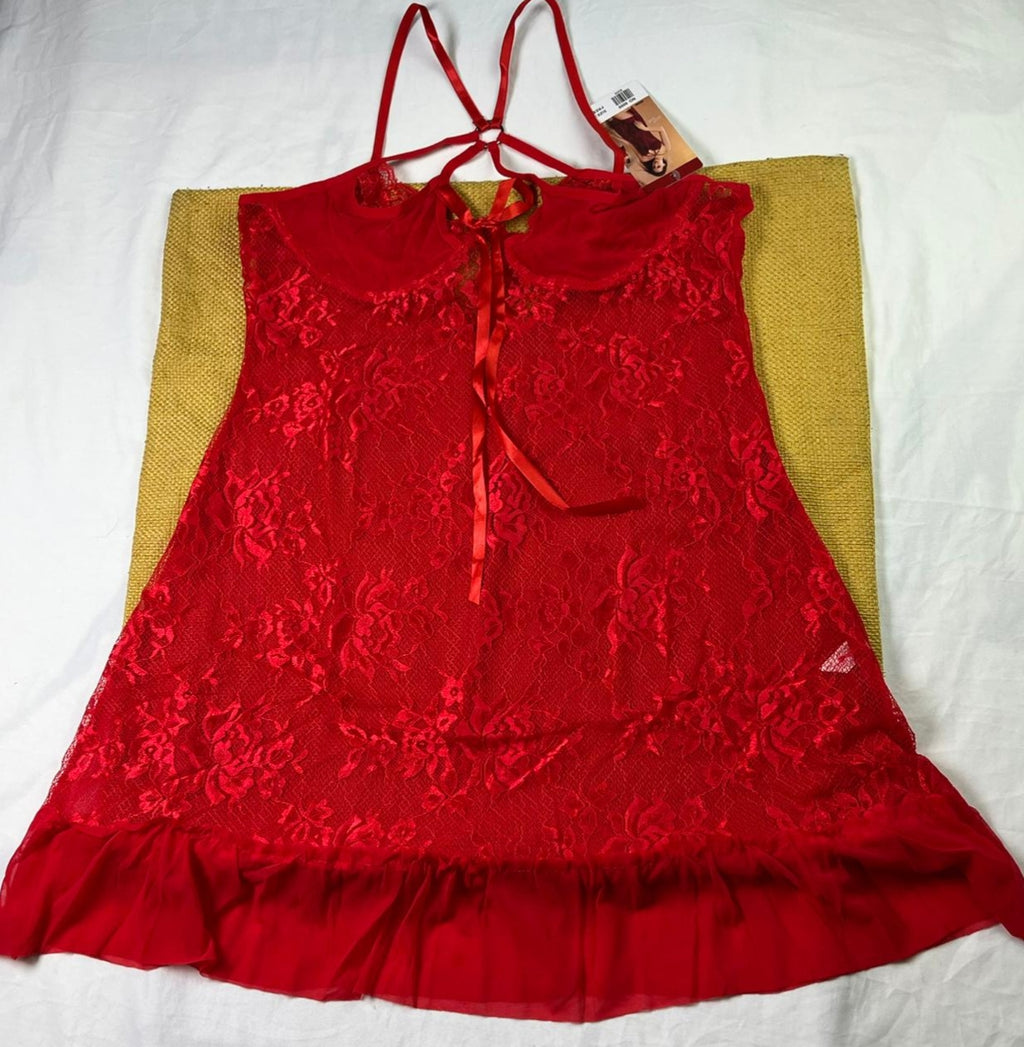 Mehroon Lace Babydoll Nightwear - Sheer Floral Lace, Back Crisscross Straps, Soft and Romantic Lingerie |Posheeda Libaas