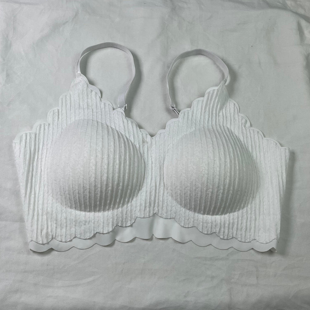 Women's Seamless Scalloped Ribbed Bralette – Wireless Comfort Bra with Removable Cups