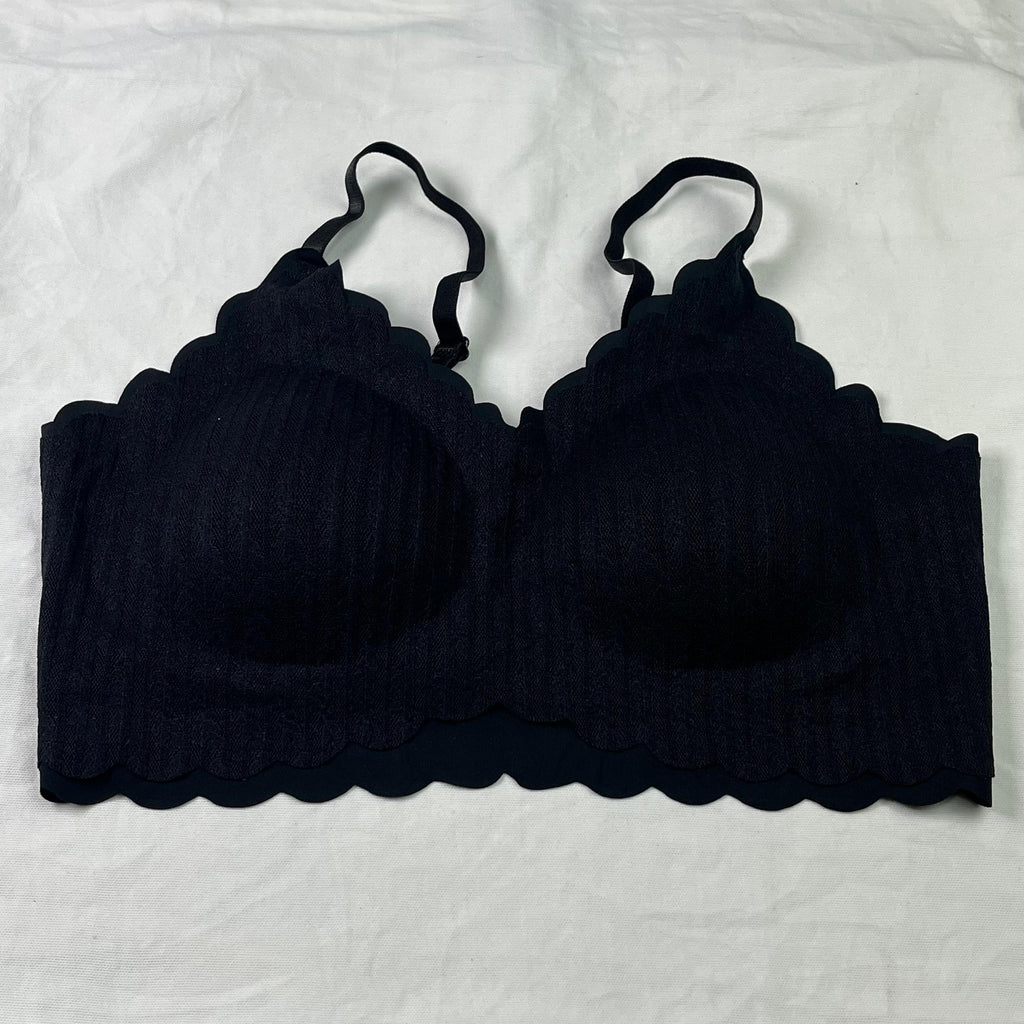 Women's Seamless Scalloped Ribbed Bralette – Wireless Comfort Bra with Removable Cups