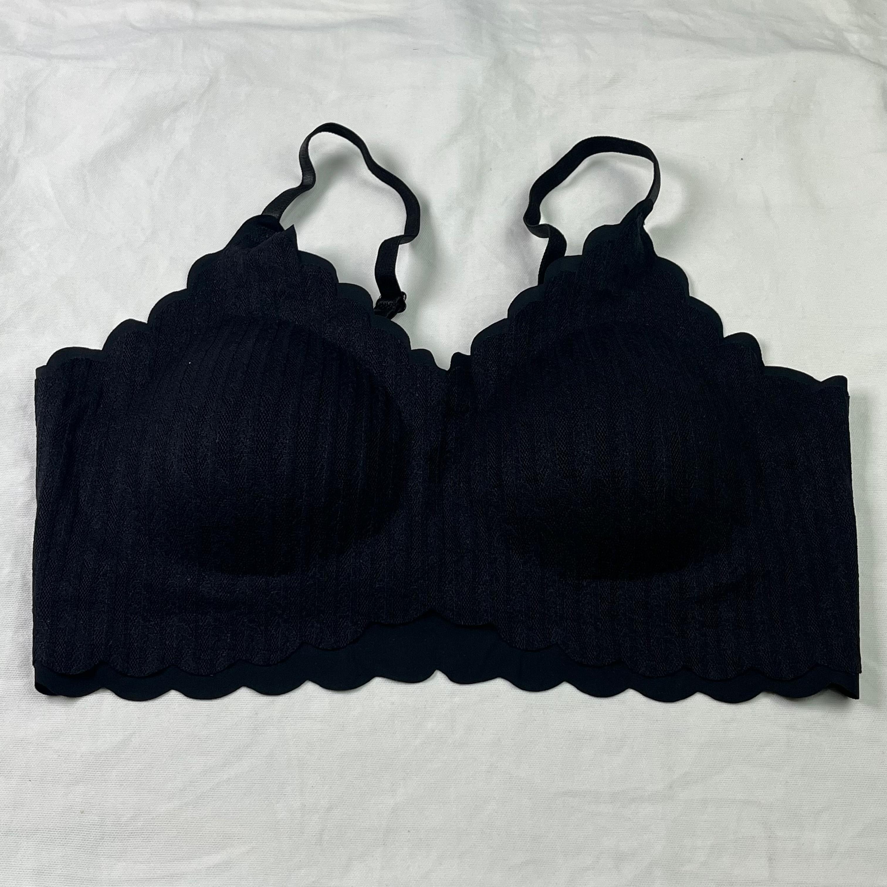 Women's Seamless Scalloped Ribbed Bralette – Wireless Comfort Bra with Removable Cups