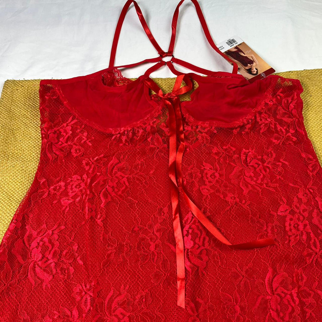 Mehroon Lace Babydoll Nightwear - Sheer Floral Lace, Back Crisscross Straps, Soft and Romantic Lingerie |Posheeda Libaas